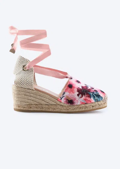 Viscata Escala Premium Fabrics Canvas Espadrille Wedges In Red Flowers