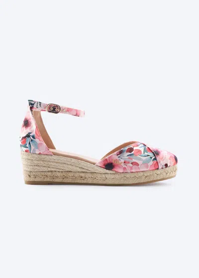 Viscata Formiga Premium Fabrics Canvas Espadrille Wedges In Red Flowers