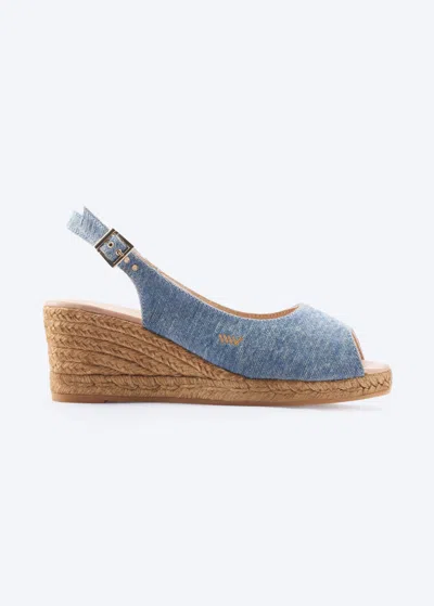 Viscata Gavina Premium Fabrics Espadrille Sandal Wedges In Washed Denim