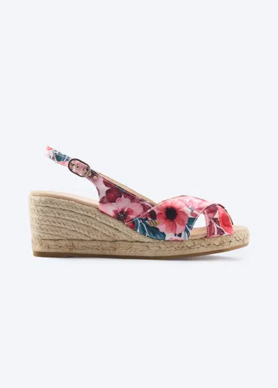 Viscata Llansa Premium Fabrics Canvas Espadrille Sandal Wedges In Red Flowers