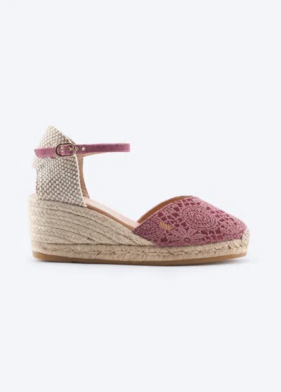 Viscata Reus Premium Fabrics Espadrille Wedges In Crochet Burgundy