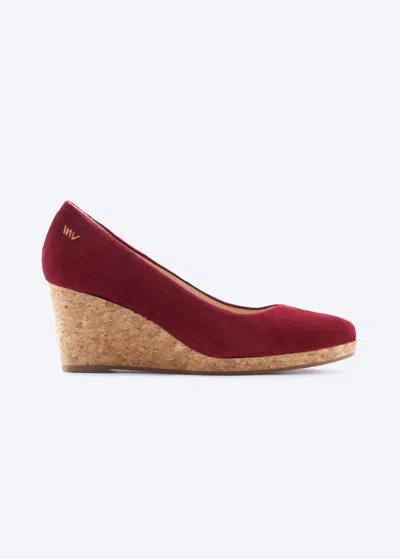 Viscata Riera Suede Cork Wedges In Burgundy
