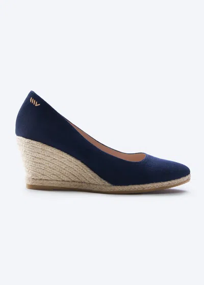 Viscata Roses Canvas U Cut Espadrille Wedges In Navy Blue