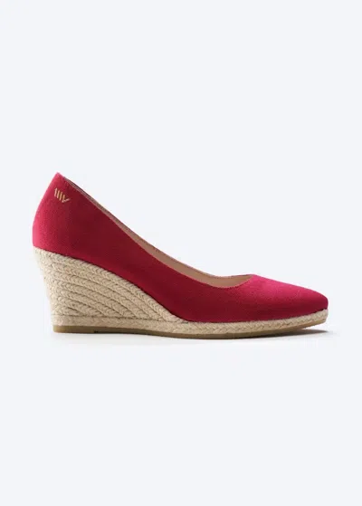 Viscata Roses Canvas V Cut Espadrille Wedges In Cherry