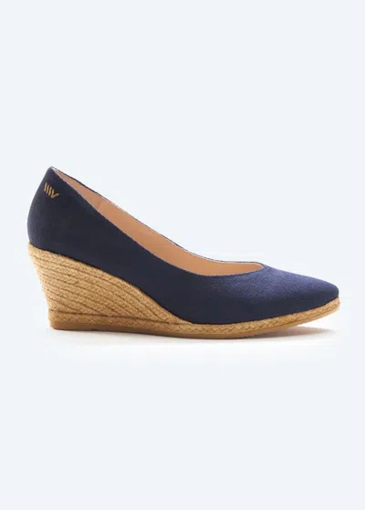 Viscata Roses Canvas V Cut Espadrille Wedges In Navy Blue