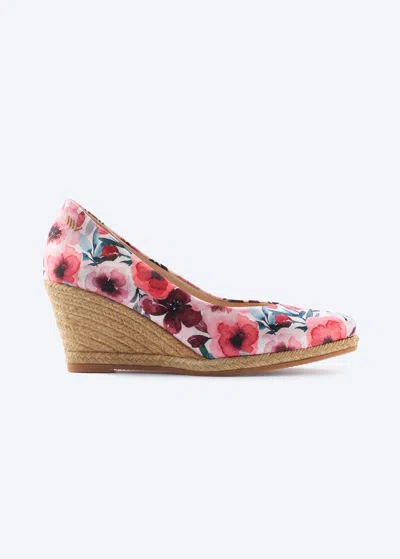 Viscata Roses Premium Fabrics V Cut Espadrille Wedges In Red Flowers