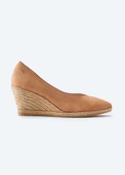 Viscata Roses Suede V Cut Espadrille Wedges In Camel