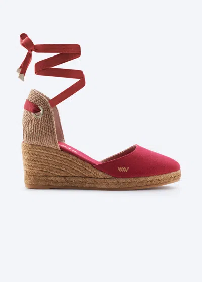 Viscata Sagaro Canvas Espadrille Wedges In Cherry