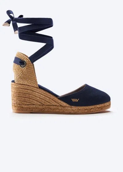 Viscata Sagaro Canvas Espadrille Wedges In Navy Blue