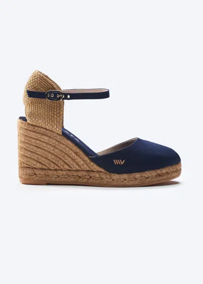 Viscata Satuna Canvas Espadrille Wedges In Navy Blue
