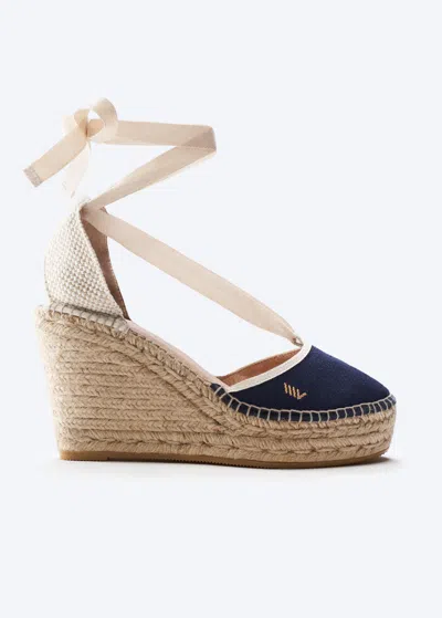 Viscata Tavallera Canvas Espadrille Wedges In Navy Blue