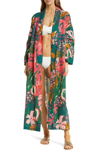 Vitamin A Palmilla Linen Cover-up Dressing Gown In Painted Jungle Ecolinen
