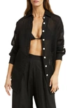 Vitamin A Playa Oversize Linen Cover-up Shirt In Eco Linen Gauze Black