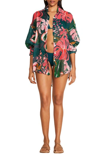 Vitamin A Playa Oversize Linen Cover-up Shirt In Painted Jungle Ecolinen