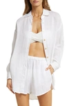 Vitamin A Playa Oversize Linen Cover-up Shirt In White Eco Linen