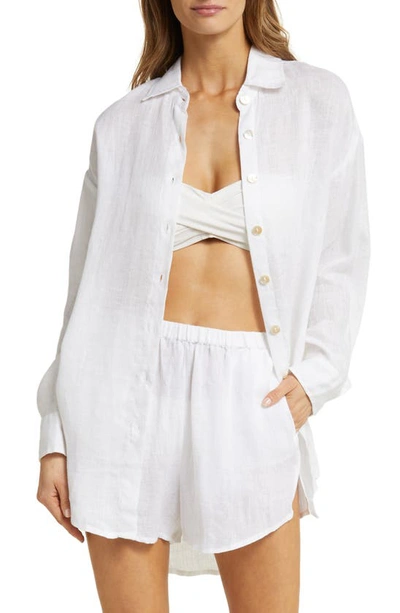 Vitamin A Playa Oversize Linen Cover-up Shirt In White Eco Linen
