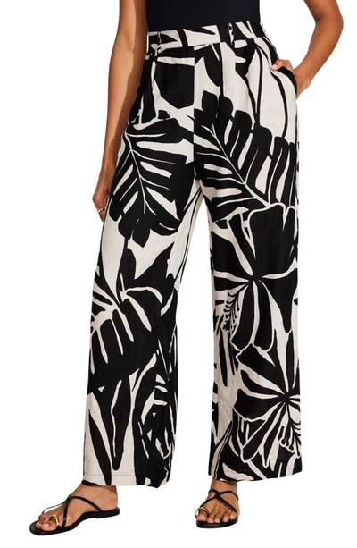 Vitamin A The Getaway High Waist Wide Leg Linen Cover-up Pants In Graphic Jungle Ecolux