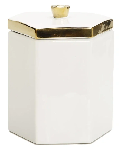 Vivience 7.5in White Hexagon Shaped Box With Gold Flower Knob On Cover