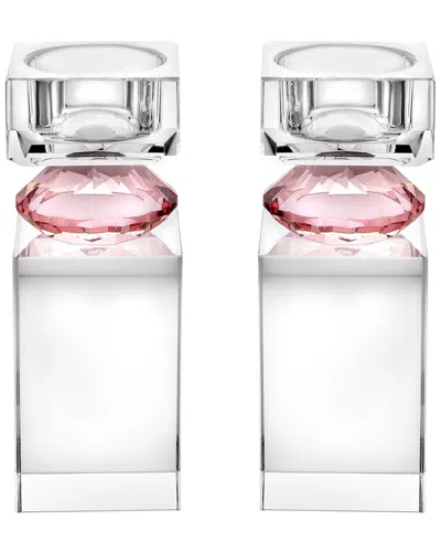 Vivience Fol Set Of 2 Tall Tea Light Candle Holders In Transparent