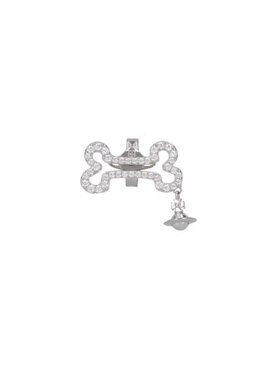 Vivienne Westwood Crystal-embellished Bone Brooch With Orb Charm In Silver
