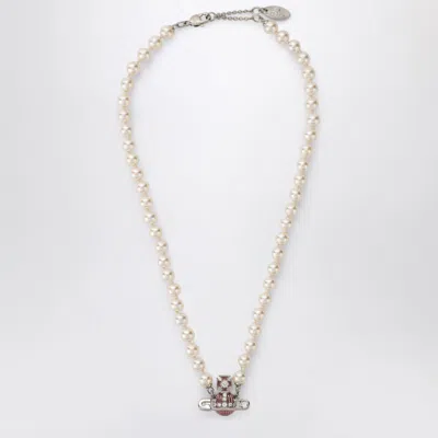 Vivienne Westwood Kitty Pearl Necklace With Platinum Finish In Metallic