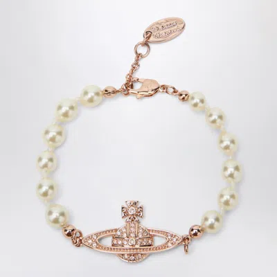 Vivienne Westwood Mini Bas Relief Pearl Bracelet Rose Gold In Pink