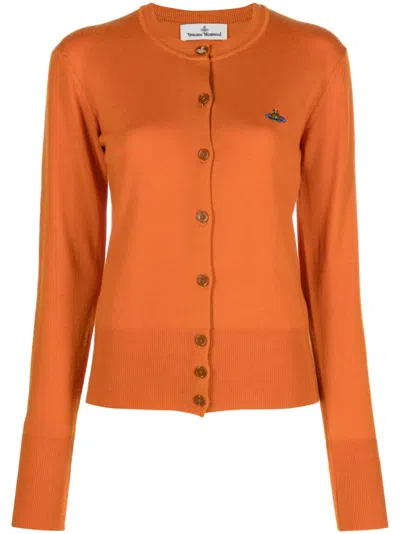 Vivienne Westwood Orb-embroidered Wool Cardigan In Orange