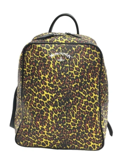 Pre-owned Vivienne Westwood Spiral Zip Anglomania Orb Leopard Backpack In Yellow