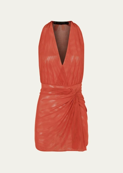 Vix Solid Karina Coverup Mini Dress In Grapefruit
