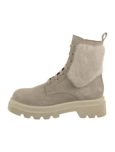 Pre-owned Voile Blanche Suede Lace-up Boots In Grey