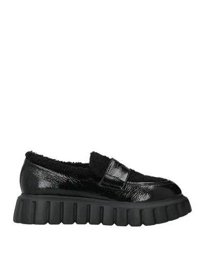 Voile Blanche Woman Loafers Black Size 12 Leather, Textile Fibers