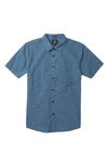 Volcom Date Knight Short Sleeve Button-up Shirt In Stone Blue