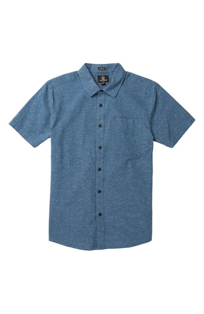 Volcom Date Knight Short Sleeve Button-up Shirt In Stone Blue