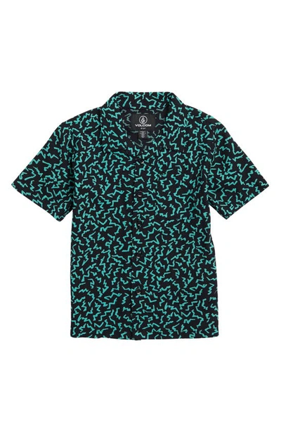 Volcom Kids' Asphalt Beach Squiggle Print Camp Shirt In Black