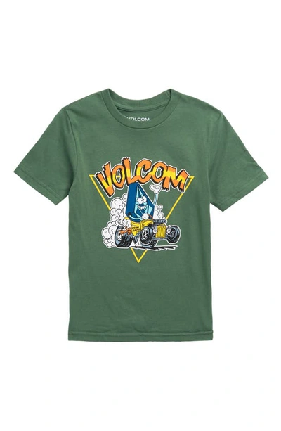 Volcom Kids' Hot Rodders Graphic T-shirt In Fir Green