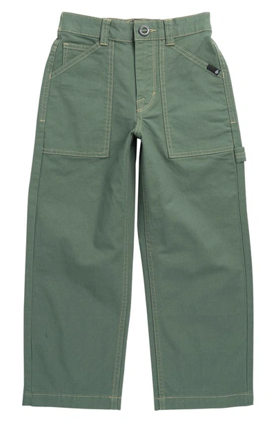 Volcom Kids' Krafter Kombat Stretch Cotton Trousers In Fir Green