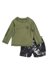 Volcom Babies' Long Sleeve Rashguard T-shirt & Swim Shorts Set In Military