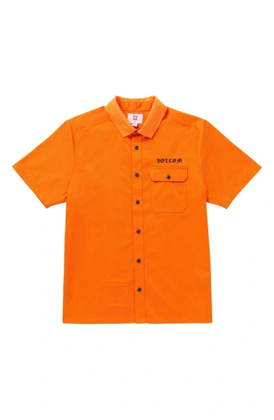 Volcom Yusuke Short Sleeve Graphic Button-up Shirt In Orange