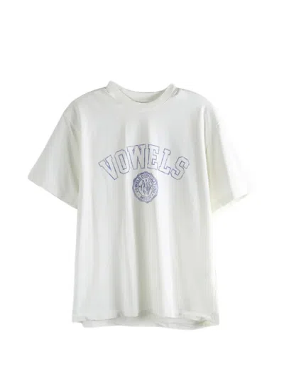 Vowels Collegiate Logo-print Distressed T-shirt In Neutral