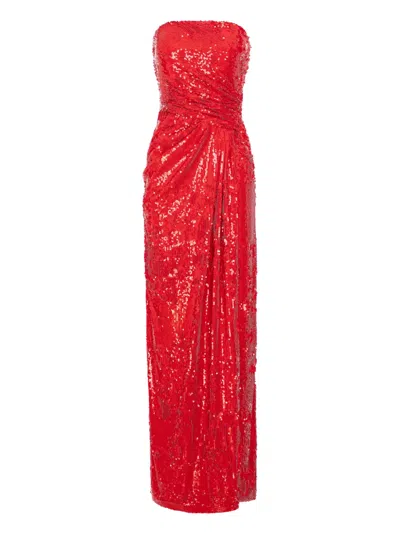 V:pm Atelier Edie Sequinned Strapless Maxi Dress In Red