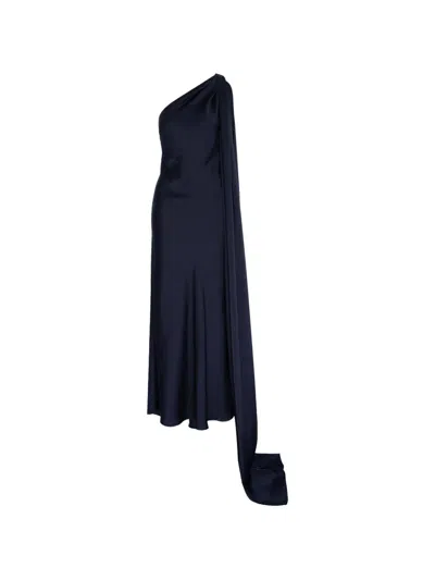 V:pm Atelier Elle One-shoulder Crystal-embellished Maxi Dress In Blue