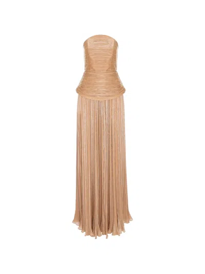 V:pm Atelier Sweet Ruched Lace-up Maxi Dress In Brown