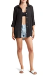 Vyb Textured Long Sleeve Button-up Cover-up Shirt In Black