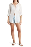 Vyb Textured Long Sleeve Button-up Cover-up Shirt In White