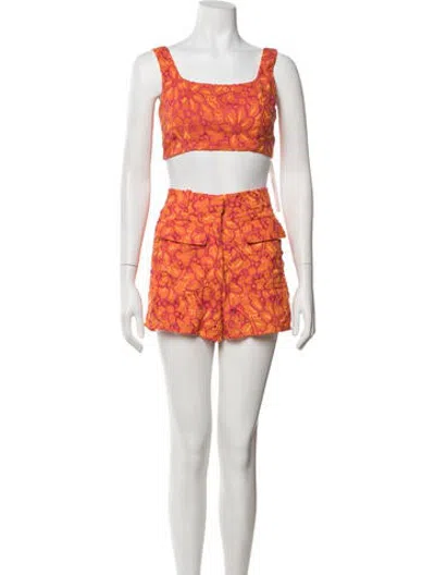 Pre-owned Waimari Floral Print Short Set In Orange