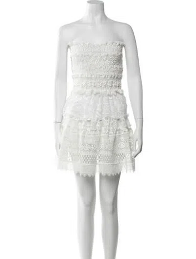 Pre-owned Waimari Lace Pattern Mini Dress In White