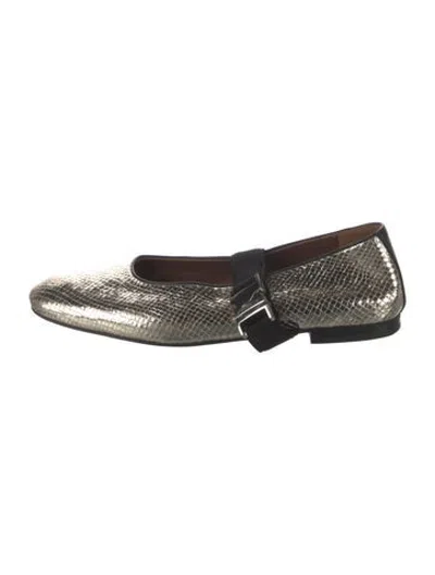 Pre-owned Wales Bonner Embossed Leather Animal Print Mary Jane Flats In Gold