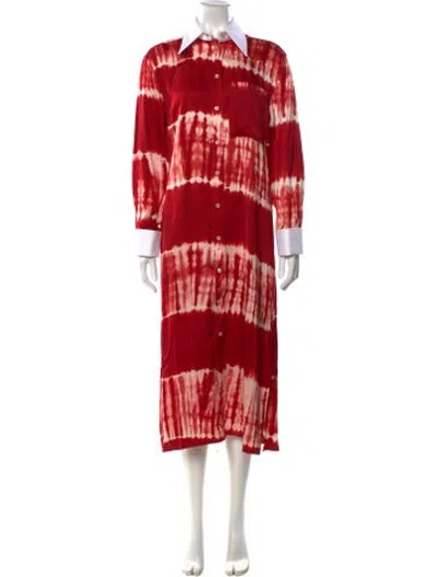 Pre-owned Wales Bonner Tie-dye Print Midi Length Dress In Red