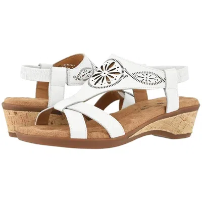 Walking Cradles Kiera Sandals Women'swhite Leather Cutout Wedge Heel Htat1203 In White