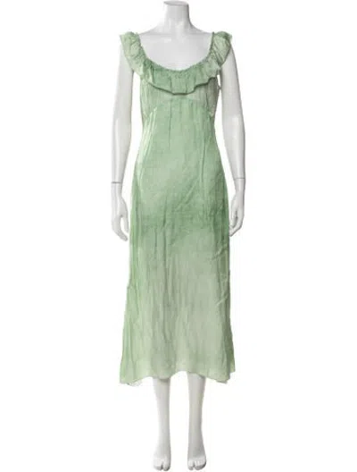 Pre-owned Wandering Square Neckline Midi Length Dress In Green
